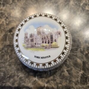 Vintage York Minster Trinket Box: Porcelain Jewelry Pill Box